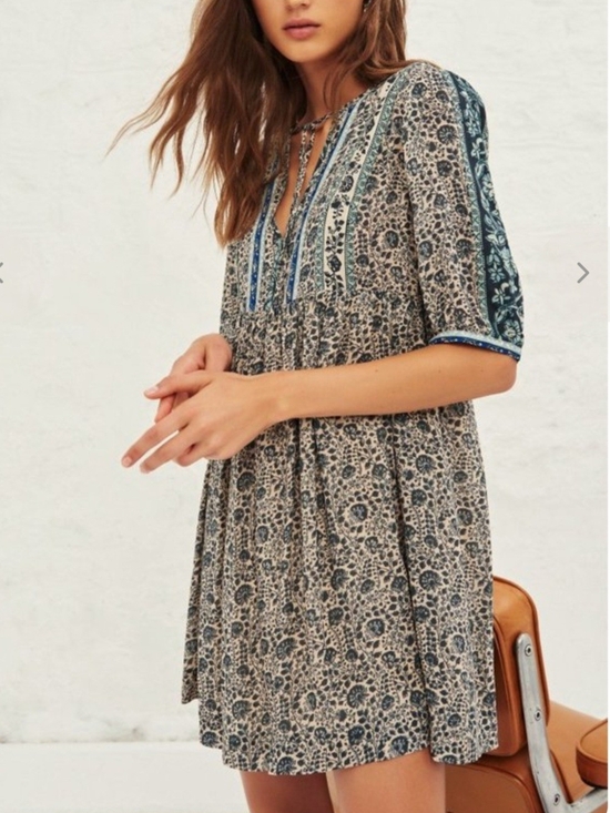 ba&sh Dresses & Skirts - Ba&sh Travis Mini Babydoll Dress in Vert D'Eau Blue Ecru XS